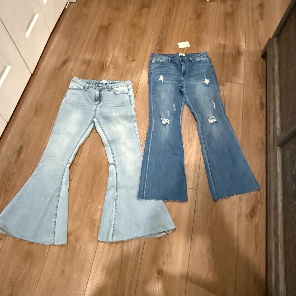 Easel Light and Medium Blue Flare Jeans